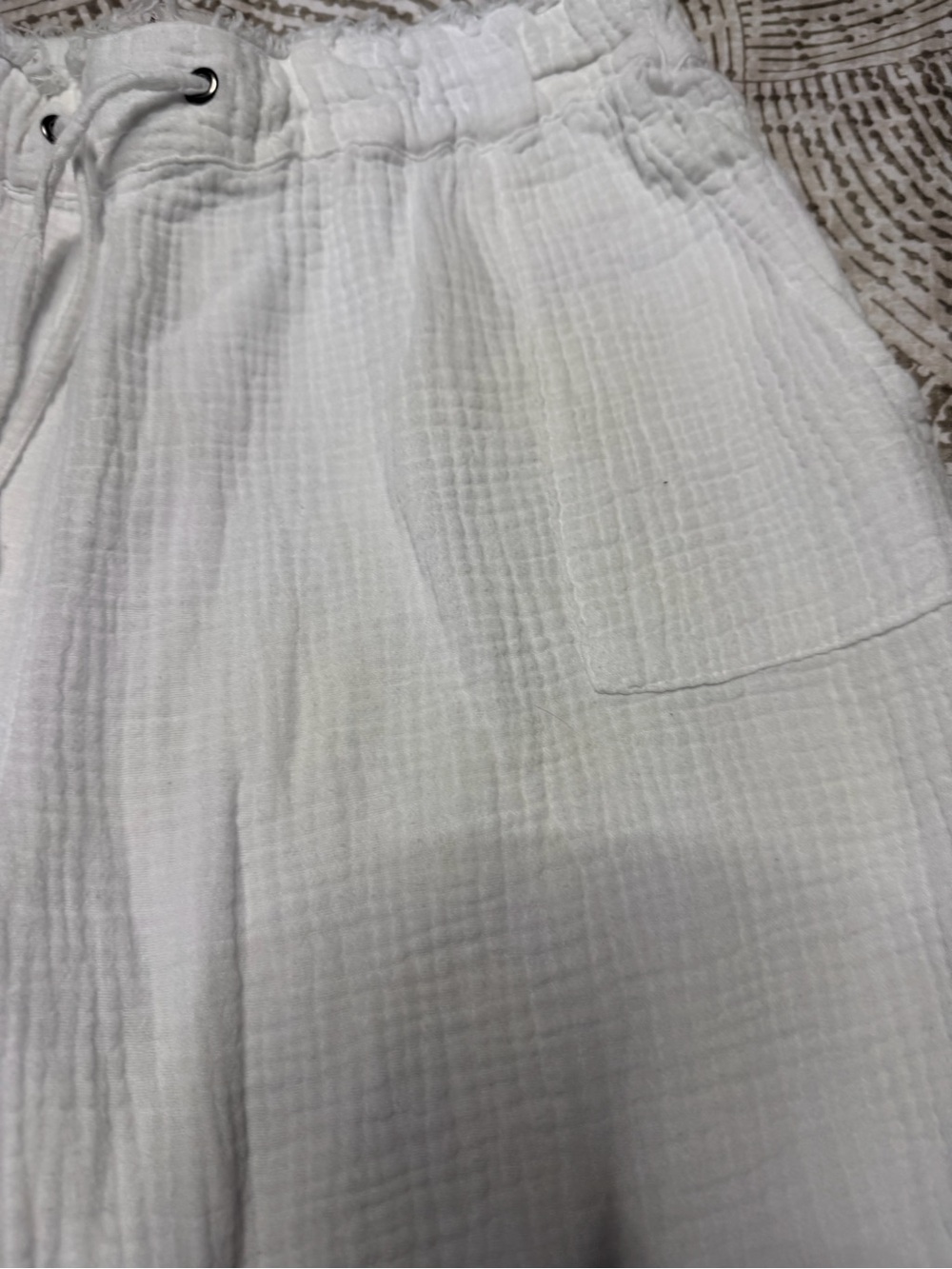 American Rage White Wide-Leg Drawstring Linen Pants - Picture 5 of 10